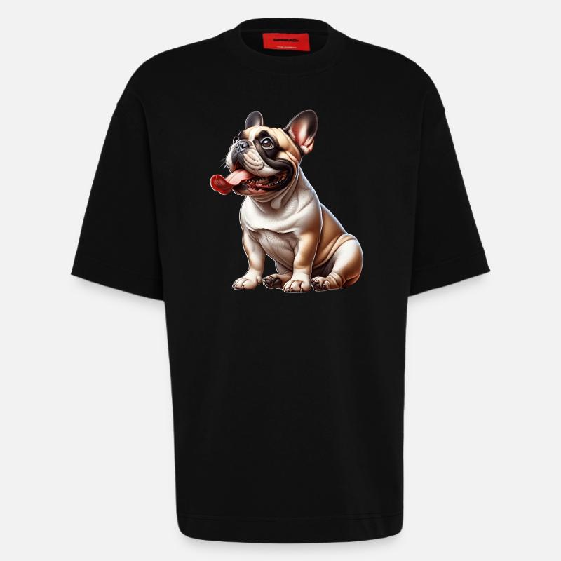 Bouledogue français - T-shirt bio épais oversize fabriqué en UE - SOLID BLACK