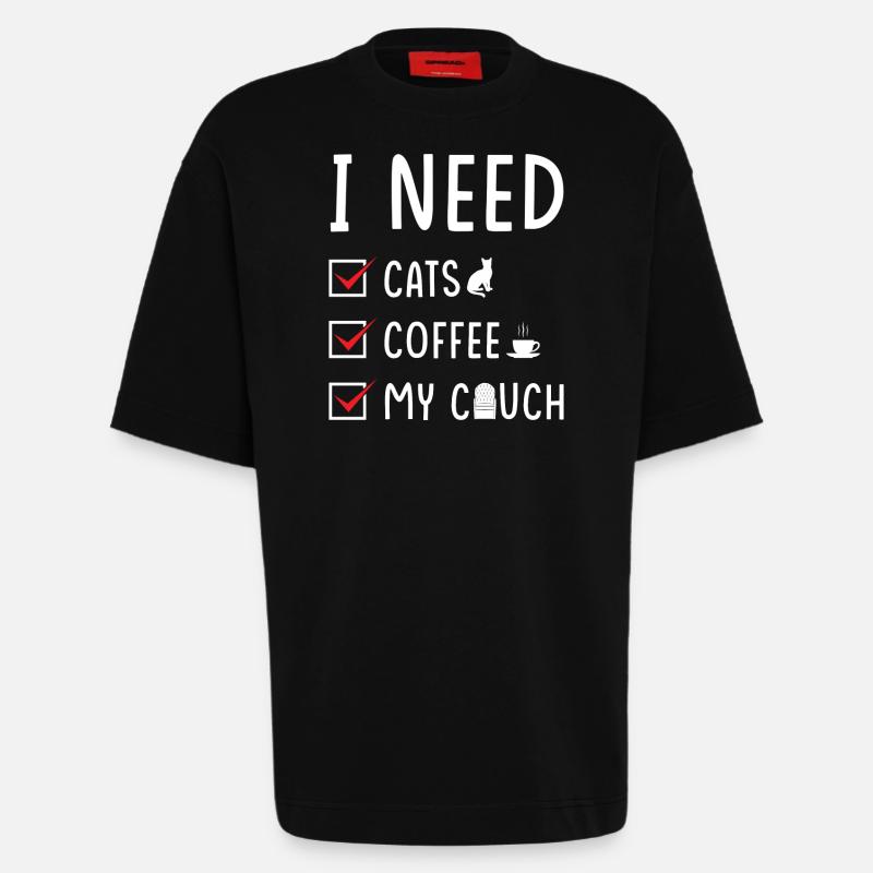 katzen Kaffee Couch - Heavyweight T-Shirt - made by SPREAD  - SOLID BLACK