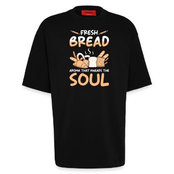 Brot Bäcker Backen - Heavyweight T-Shirt - made by SPREAD  - SOLID BLACK - Vorne - Fiona (171cm)