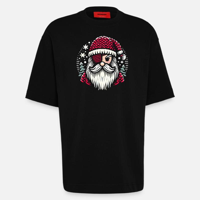 Weihnachtsmann Strickmuster mit Augenklappe - Heavyweight T-Shirt - made by SPREAD - SOLID BLACK