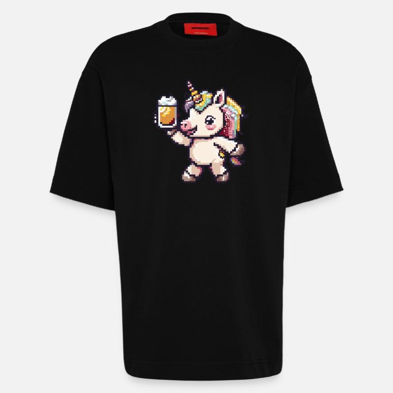 Einhorn Pixel Bier - Heavyweight T-Shirt - made by SPREAD - SOLID BLACK