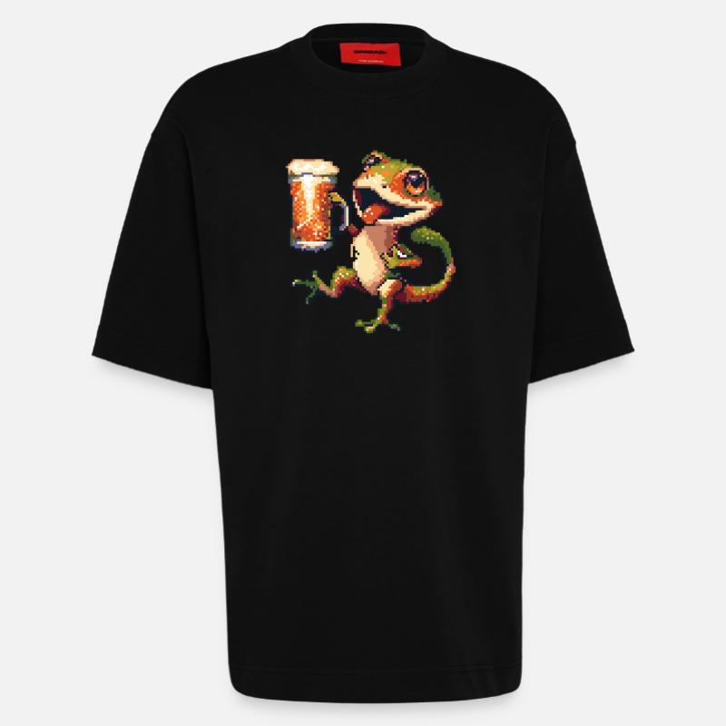Echse Pixel Bier - Heavyweight T-Shirt - made by SPREAD  - SOLID BLACK