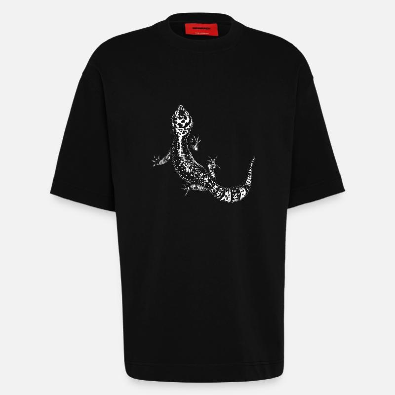 Gecko / Gecko léopard - T-shirt bio épais oversize fabriqué en UE - SOLID BLACK
