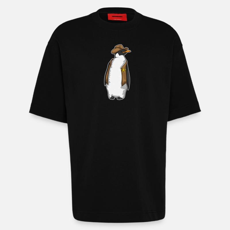 Penguin Sheriff Sheriff's Hat - Heavyweight T-Shirt - made by SPREAD - SOLID BLACK