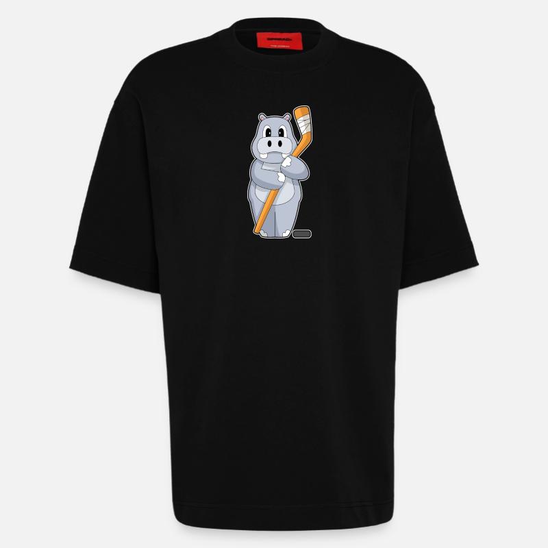 Nilpferd Eishockey Eishockeyschläger - Heavyweight T-Shirt - made by SPREAD  - SOLID BLACK
