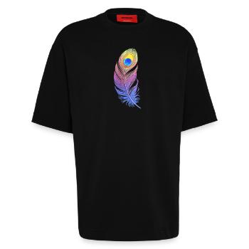 Regenbogenfeder: Stil und Kreativität auf Ihrem T- - Heavyweight T-Shirt - made by SPREAD  - SOLID BLACK - Vorne - Fiona (171cm)