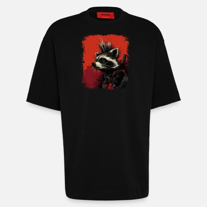 Waschbär Ninja Punk - Heavyweight T-Shirt - made by SPREAD - SOLID BLACK