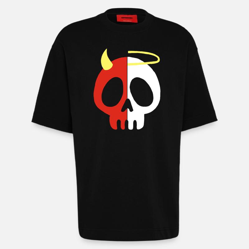 Engel und Dämon Schädel - Heavyweight T-Shirt - made by SPREAD  - SOLID BLACK