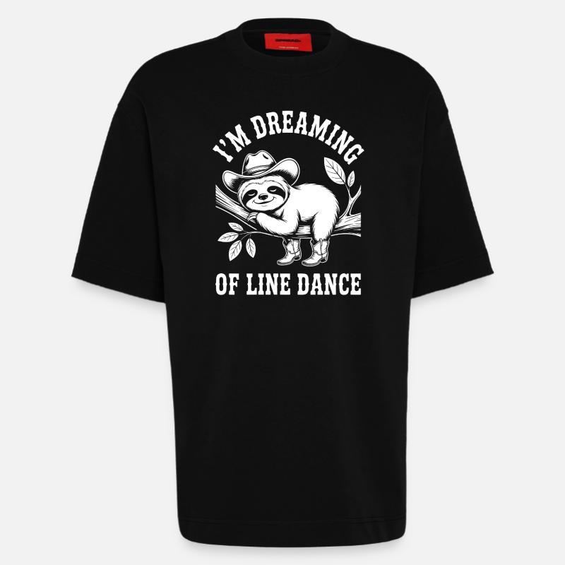 Sloth Cowboy Dancing Line Dance - Heavyweight T-Shirt - made by SPREAD  - SOLID BLACK