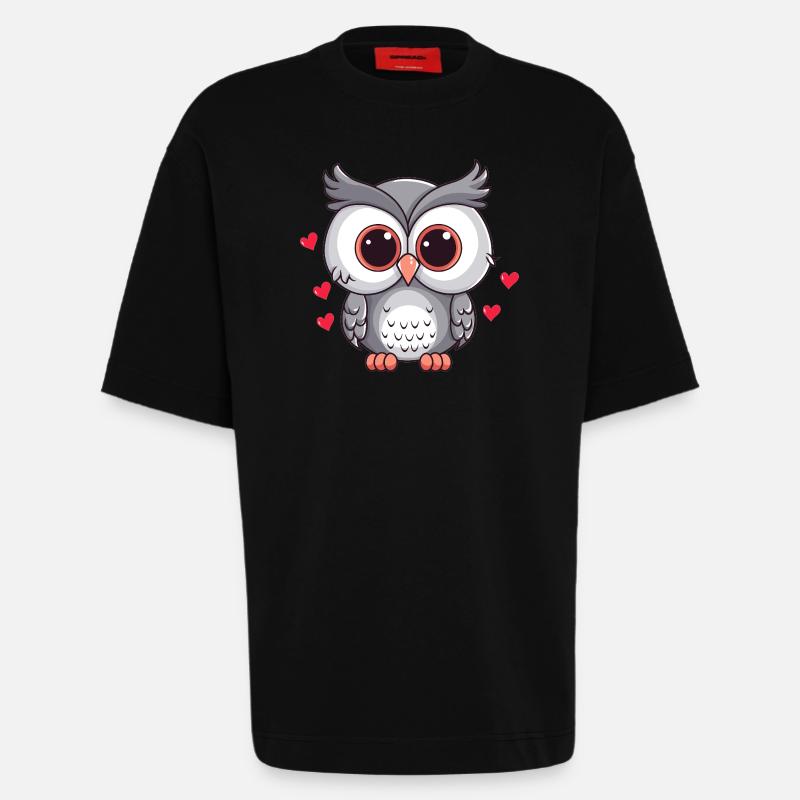 Verliebte Eule mit Herzchen - Heavyweight T-Shirt - made by SPREAD  - SOLID BLACK