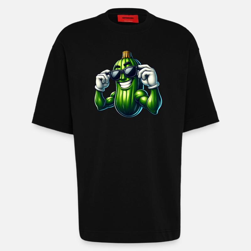 Cool Cucumber Pickle Vegetables Cartoon - Heavyweight T-Shirt - made by SPREAD  - SOLID BLACK