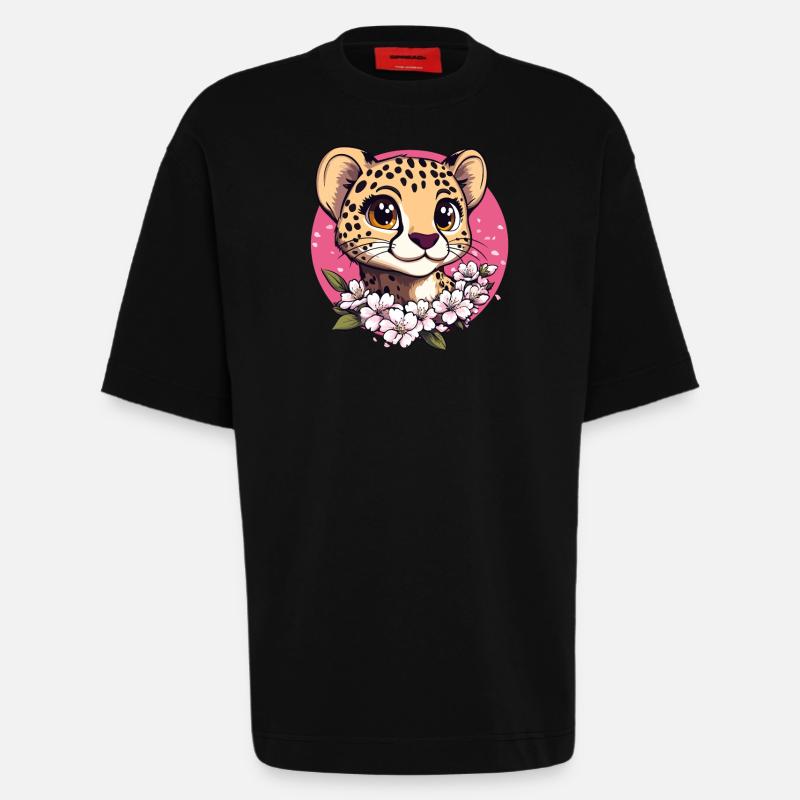 Gepard mit Kirschblüten - Heavyweight T-Shirt - made by SPREAD  - SOLID BLACK