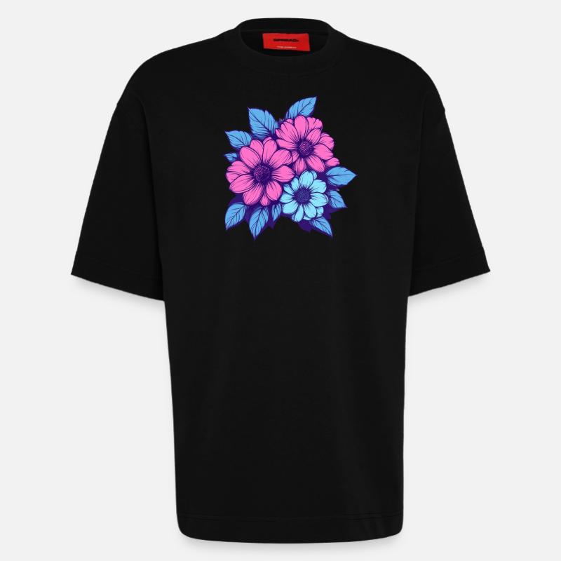 Trio de fleurs néon - T-shirt bio épais oversize fabriqué en UE - SOLID BLACK