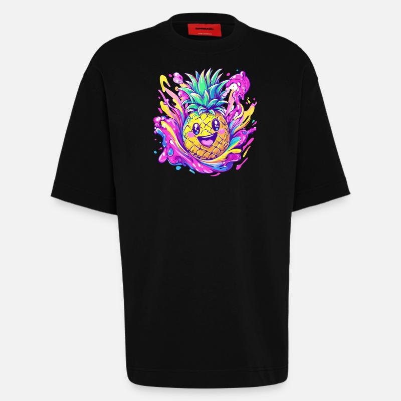 Explosion d’ananas heureuse - T-shirt bio épais oversize fabriqué en UE - SOLID BLACK
