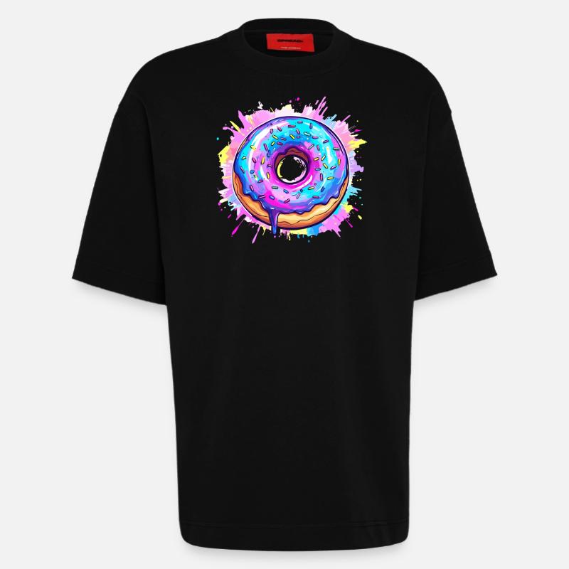Bunte Donut Explosion - Heavyweight T-Shirt - made by SPREAD  - SOLID BLACK