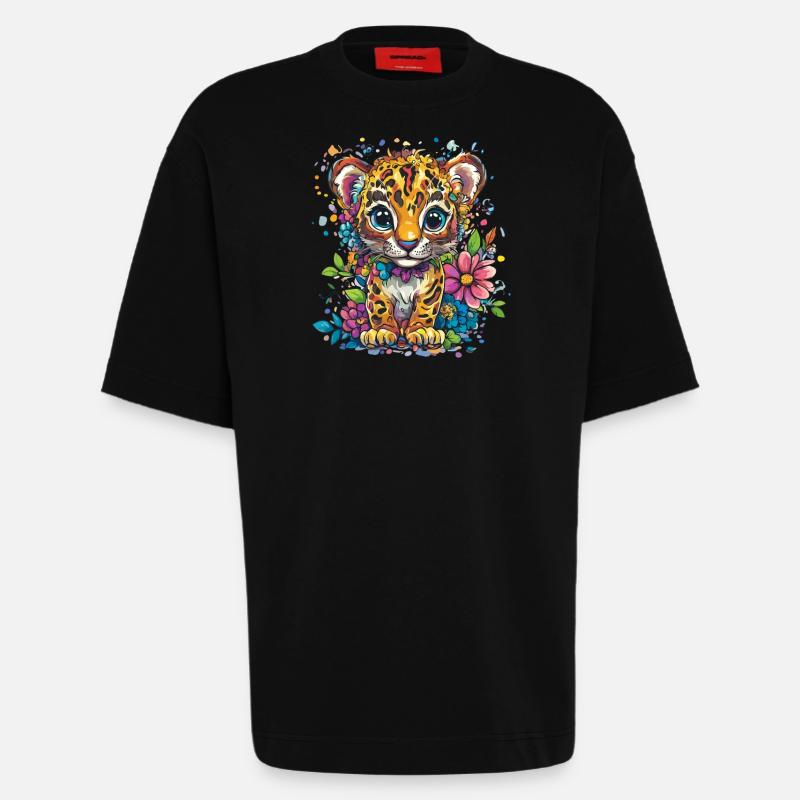 Petit léopard à fleurs - T-shirt bio épais oversize fabriqué en UE - SOLID BLACK