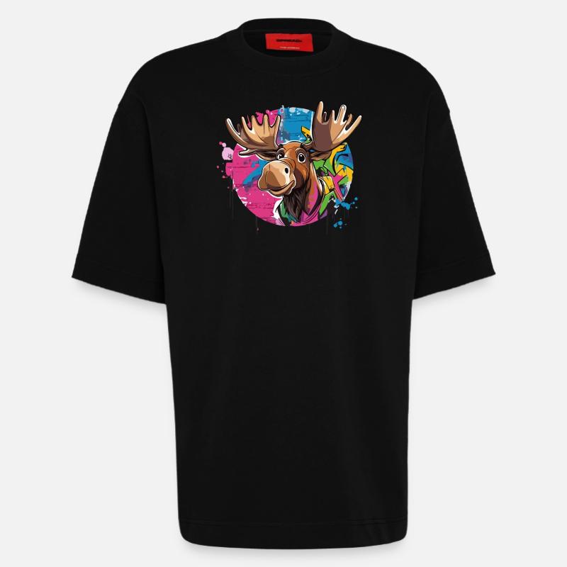 Elch mit Graffiti-Charme - Heavyweight T-Shirt - made by SPREAD  - SOLID BLACK