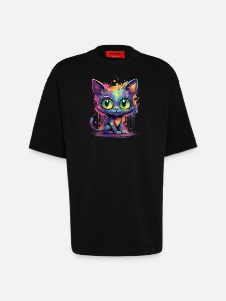 Bunte Neon Katze - Heavyweight T-Shirt - made by SPREAD  - SOLID BLACK