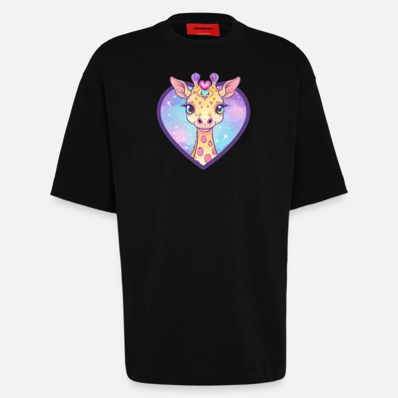 Herzgiraffe mit Glitzerblick - Heavyweight T-Shirt - made by SPREAD  - SOLID BLACK