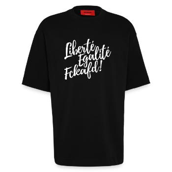 Liberté Egalité Fckafd - Gegen AFD, gegen rechts - Heavyweight T-Shirt - made by SPREAD  - SOLID BLACK - Vorne - Fiona (171cm)