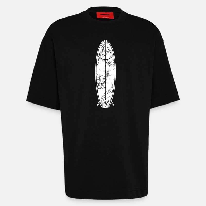 planche de surf de dessin animé - T-shirt bio épais oversize fabriqué en UE - SOLID BLACK