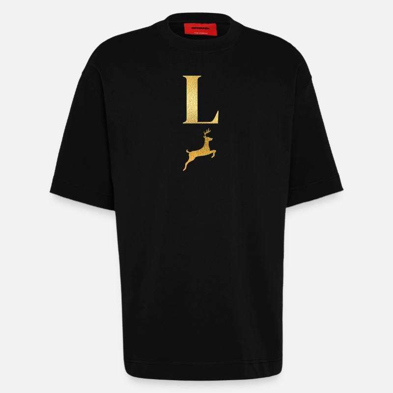 Buchstabe l Goldener Hirsch - Geschenkidee - Heavyweight T-Shirt - made by SPREAD  - SOLID BLACK