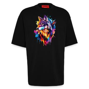 Loup Tête de loup Prédateur Forêt Nature sauvage Coloré - T-shirt bio épais oversize fabriqué en UE - SOLID BLACK - Devant - Fiona (171cm)