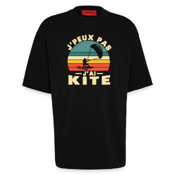 Je Peux Pas J'ai Kite Cadeau Humour - T-shirt bio épais oversize fabriqué en UE - SOLID BLACK - Devant - Fiona (171cm)