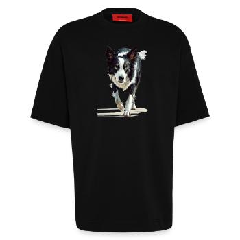 Border Collie - Heavyweight T-Shirt - made by SPREAD  - SOLID BLACK - Vorne - Fiona (171cm)