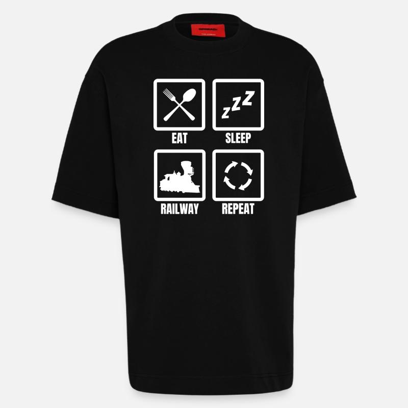 Manger Dormir Train Répéter - T-shirt bio épais oversize fabriqué en UE - SOLID BLACK
