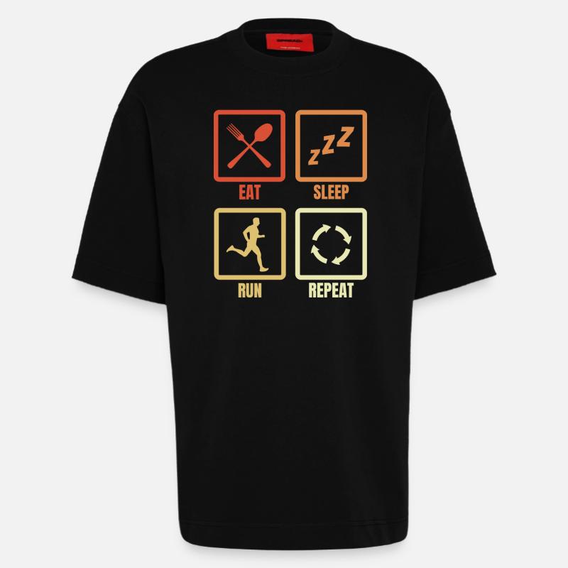 Manger Dormir Courir Répéter - T-shirt bio épais oversize fabriqué en UE - SOLID BLACK