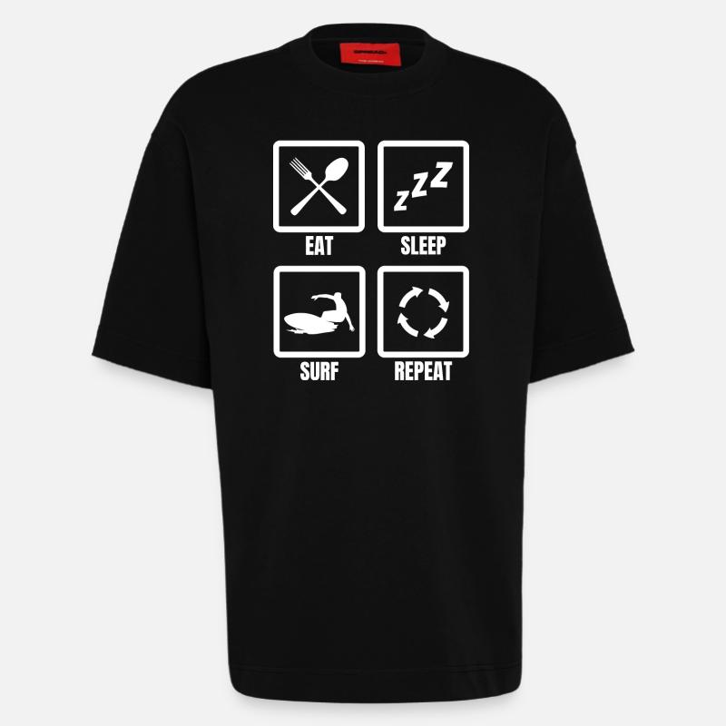 Manger, dormir, surfer, répéter - T-shirt bio épais oversize fabriqué en UE - SOLID BLACK