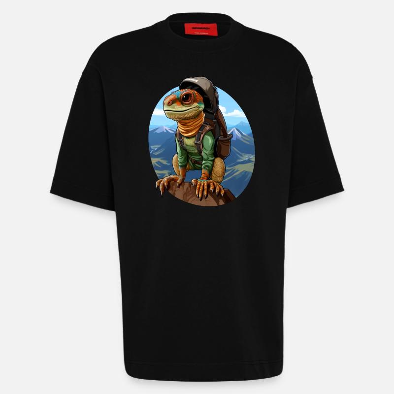 Eidechsen Bergsteiger / Wandern Eidechse - Heavyweight T-Shirt - made by SPREAD  - SOLID BLACK