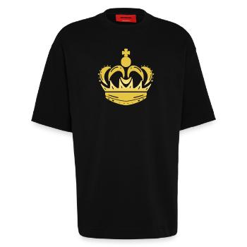 Couronne - T-shirt bio épais oversize fabriqué en UE - SOLID BLACK - Devant - Fiona (171cm)
