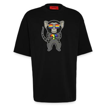 LGBT Animal Singe Ouistiti Arc-en-ciel - T-shirt bio épais oversize fabriqué en UE - SOLID BLACK - Devant - Fiona (171cm)