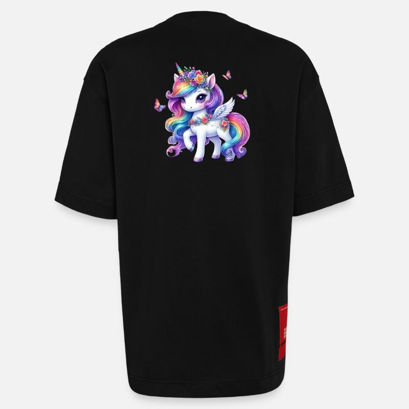 Regenbogenblüte Einhorn Flügel - Heavyweight T-Shirt - made by SPREAD  - SOLID BLACK