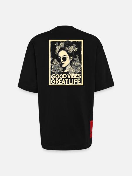 Vibes great Life tattoo - Heavyweight T-Shirt - made by SPREAD  - SOLID BLACK