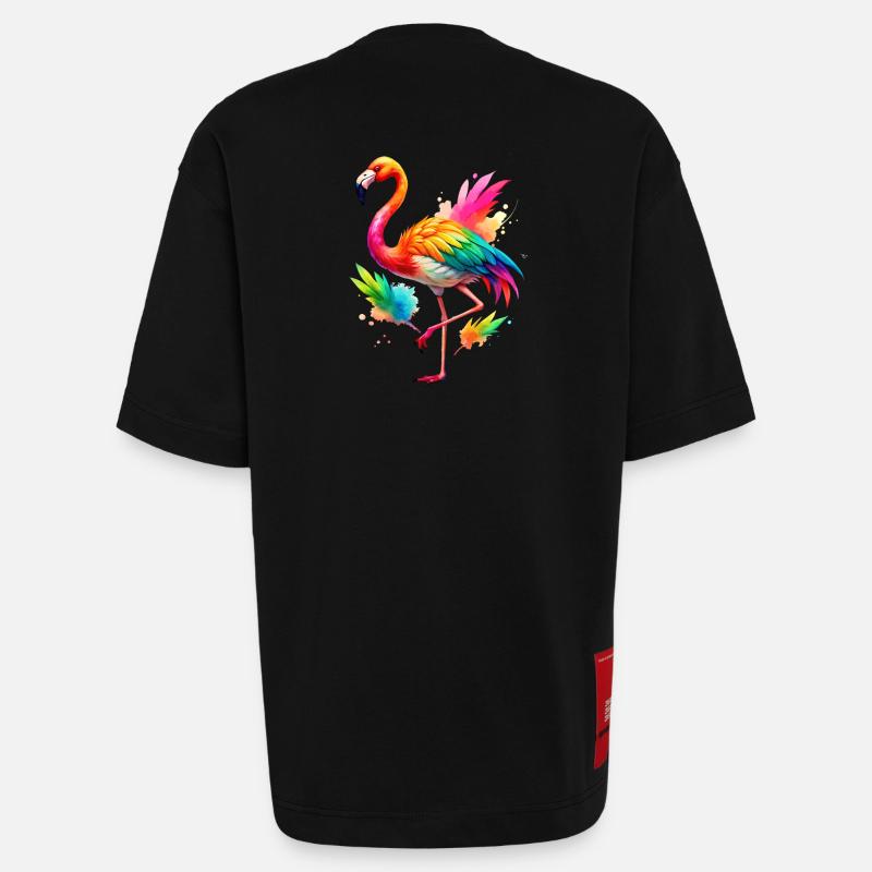 Flamingo Pride Back - Heavyweight T-Shirt - made by SPREAD  - SOLID BLACK