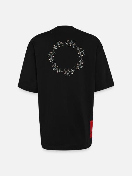 Fleurs - T-shirt bio épais oversize fabriqué en UE - SOLID BLACK