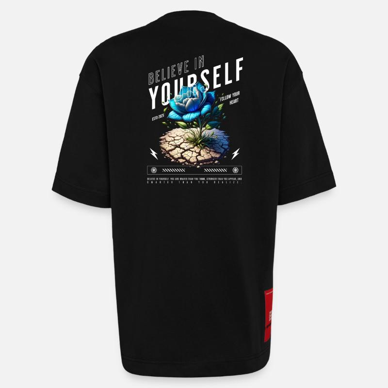 Glaube an dich Selbst Blüte - Heavyweight T-Shirt - made by SPREAD - SOLID BLACK