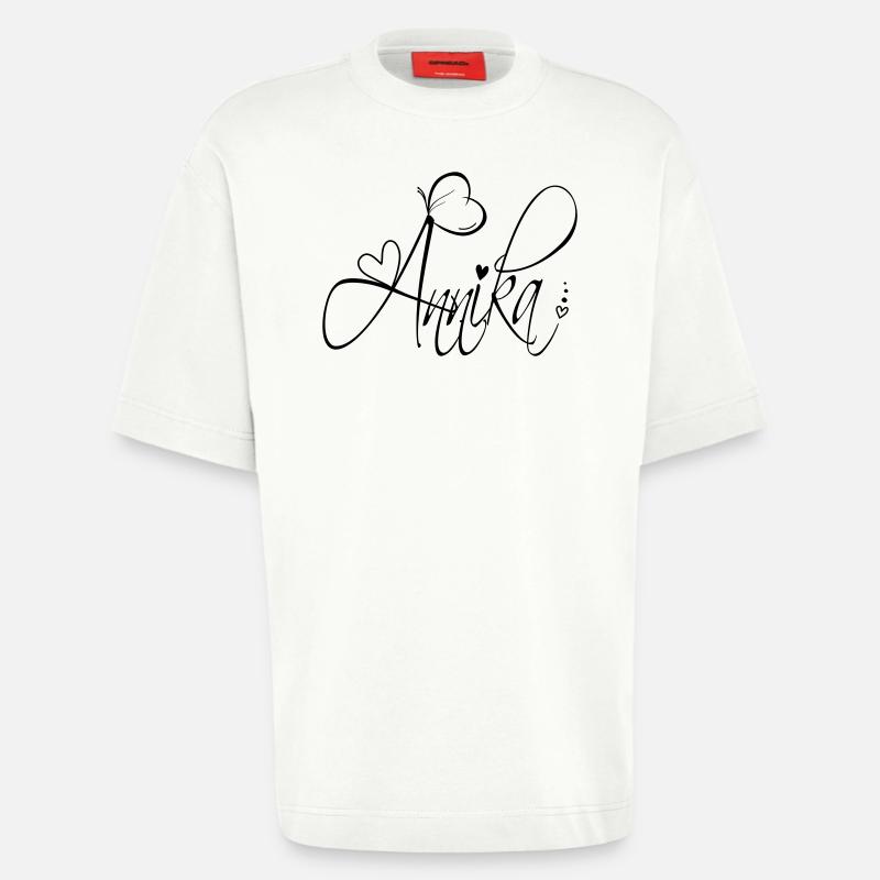 Annika Cognome Nome Ragazza Calligrafia Decor - Maglietta ecologica oversize Heavyweight Made in UE - OFF WHITE