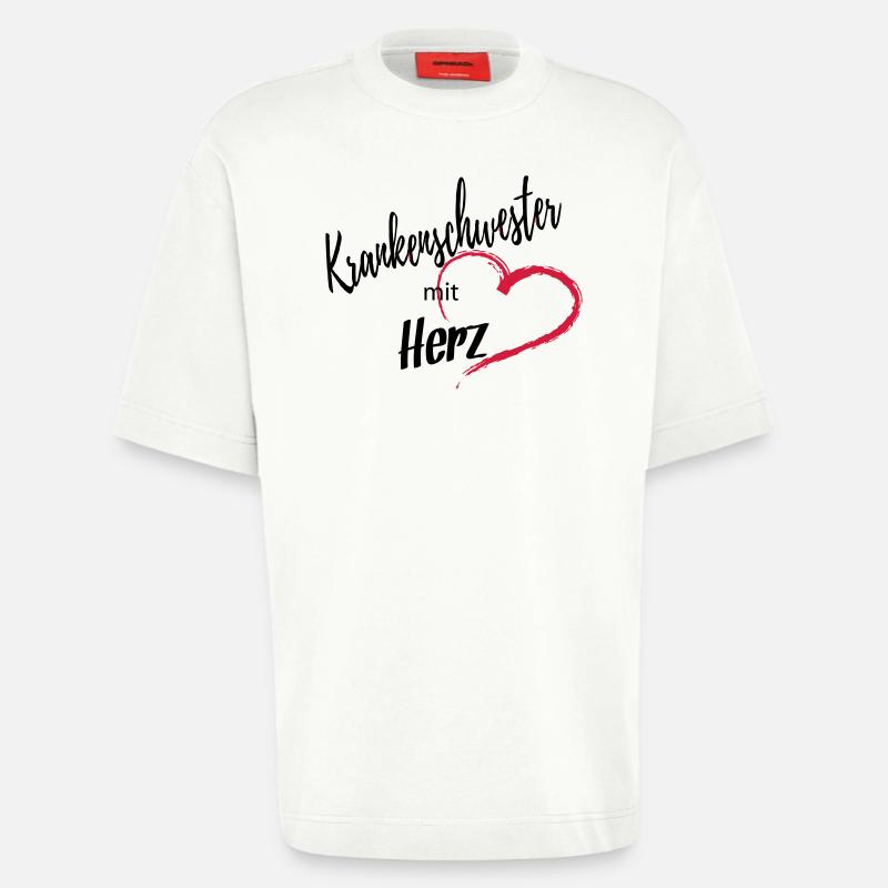 Krankenschwester mit Herz 2c - T-shirt bio épais oversize fabriqué en UE - OFF WHITE