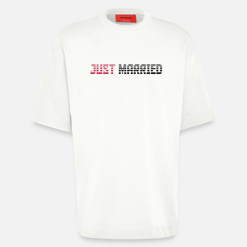 Just Married Text Logo Design - Heavyweight T-Shirt - made by SPREAD  - OFF WHITE