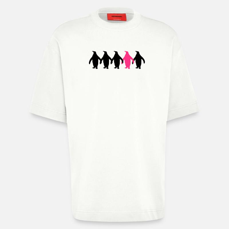 Be different penguins pattern fun - Heavyweight T-Shirt - made by SPREAD  - OFF WHITE