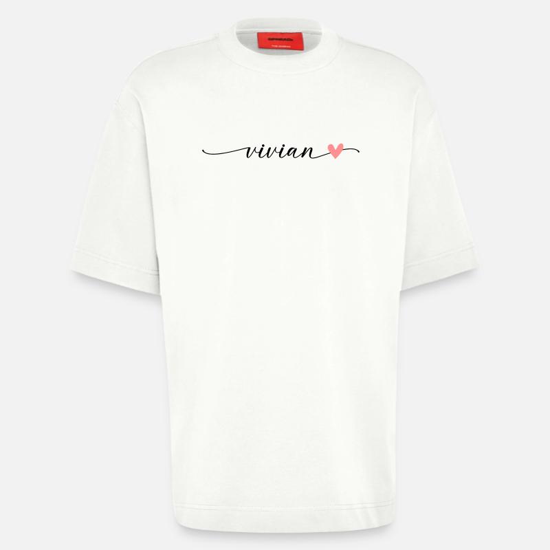Vivian Nome Nome Calligrafia Script - Maglietta ecologica oversize Heavyweight Made in UE - OFF WHITE