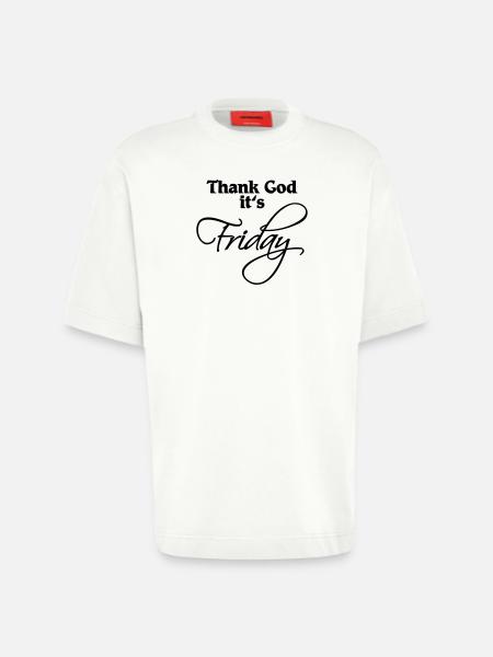 Thank God it's Friday - Camiseta orgánica oversize de gran gramaje fabricada en la UE - OFF WHITE