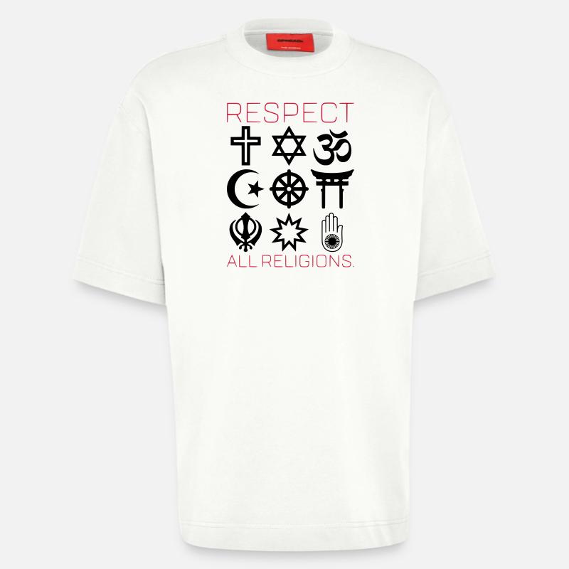 RESPECT ALL RELIGIONS - Heavyweight T-Shirt - made by SPREAD  - OFF WHITE