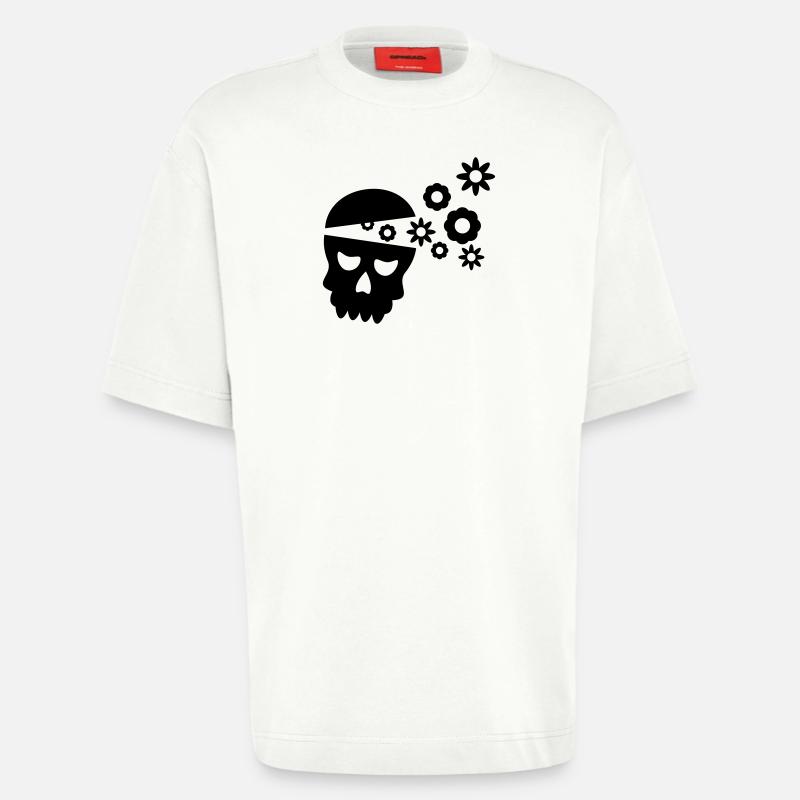 Crâne avec des fleurs - T-shirt bio épais oversize fabriqué en UE - OFF WHITE