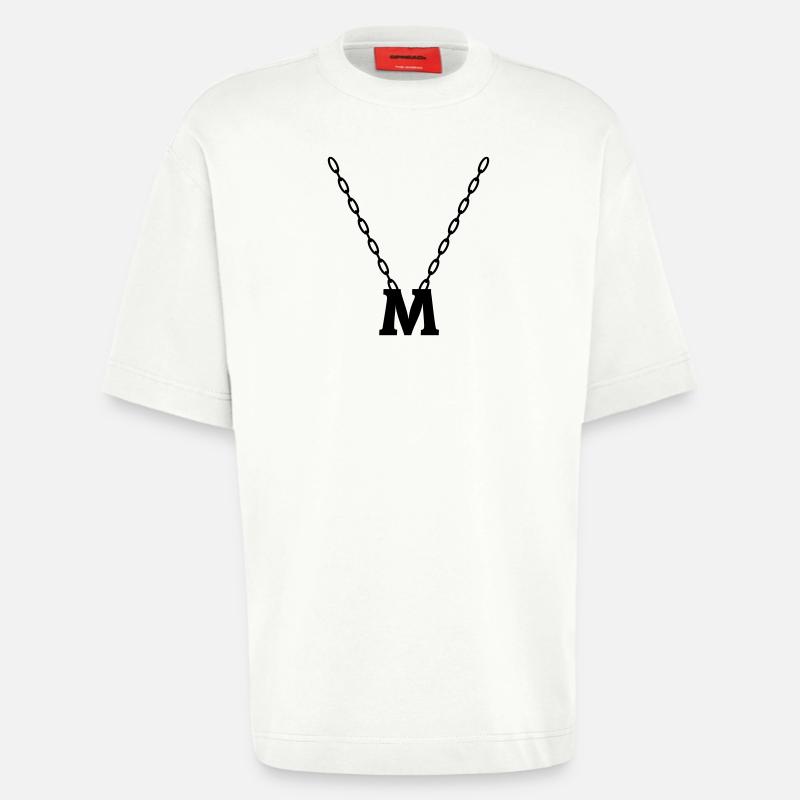 Initial chain letters M - Heavyweight T-Shirt - made by SPREAD  - OFF WHITE