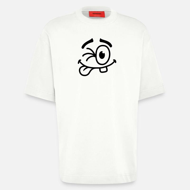 Cool Smiley Face - T-shirt bio épais oversize fabriqué en UE - OFF WHITE